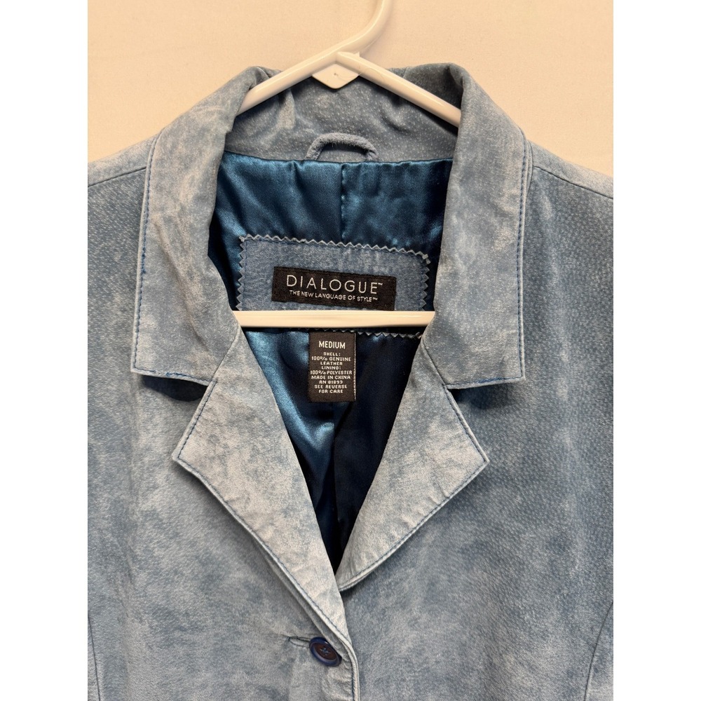 Vtg Dialogue Genuine Leather Jacket Women Medium Blue Suede Blazer Style - Picture 3 of 8